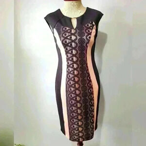 ENFOCUS STUDIO sleeveless black and pink lace front midi dress. Size 6